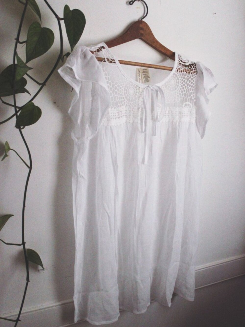 White Crochet Boho Top Flowy Tunic Dress Fairy Cottagecore Cotton Small S - Picture 6 of 7